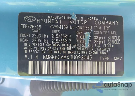 2018 Hyundai Kona Sel z USA, uszkodzony, nr VIN KM8K6CAAXJU092045